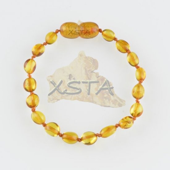 Amber teething bracelet olive light cognac polished